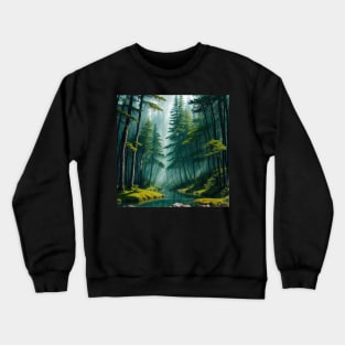 Mysterious Foggy Pine Forest Crewneck Sweatshirt